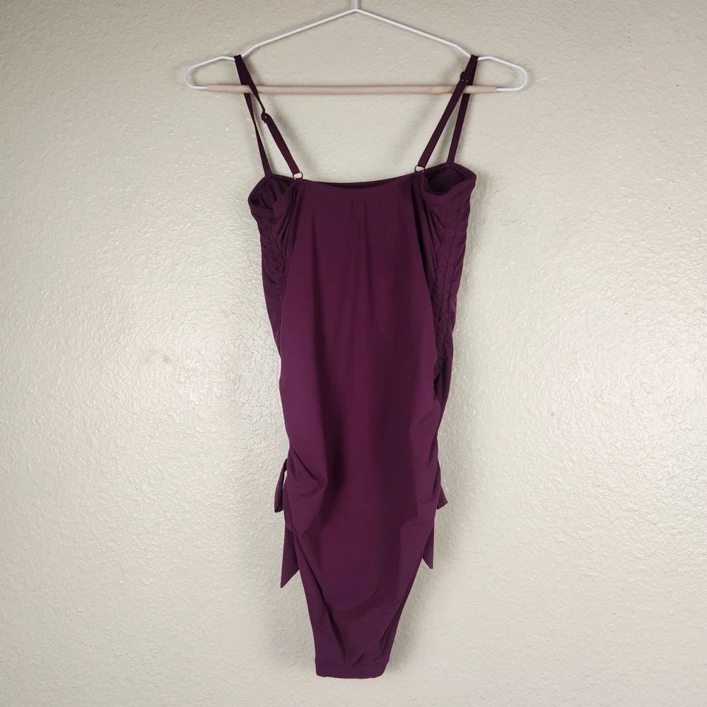 Athleta Swimsuit Womens Small Plum One Piece Ruched Adjustable Straps Side Tie‎ - Picture 2 of 12